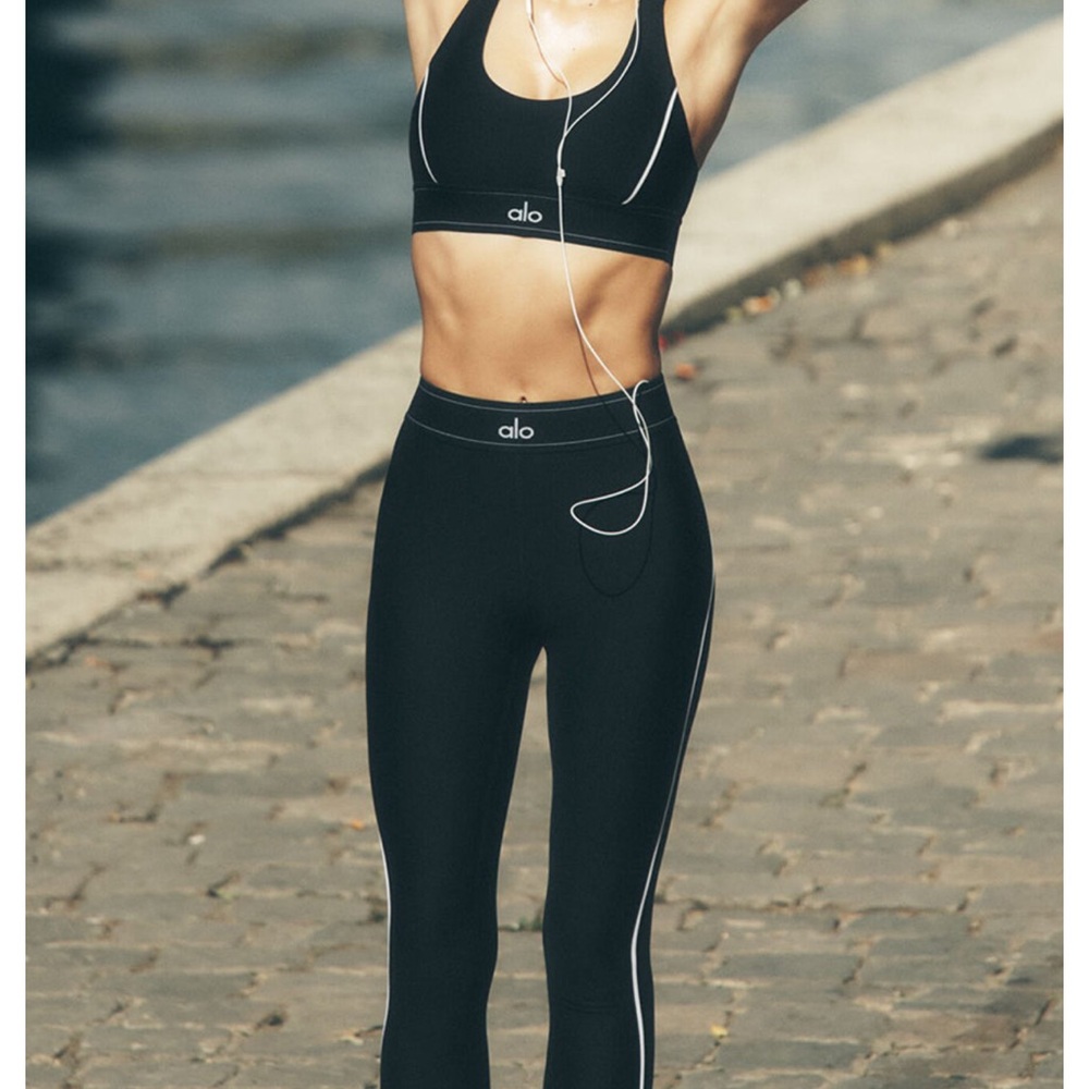 ALO Yoga suit up Black Leggings with White Detailing